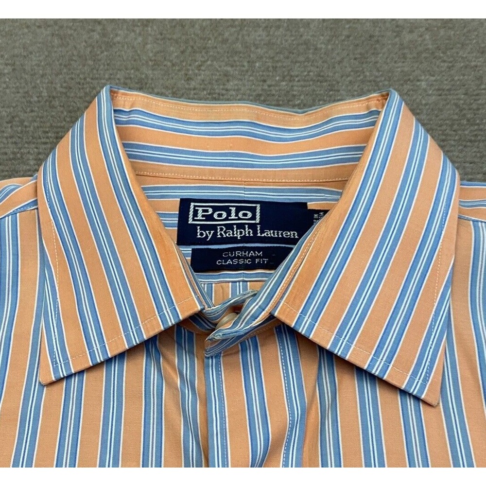 Polo Ralph Lauren Curham Shirt Mens Large 16.5 Classic Fit Orange Blue Striped